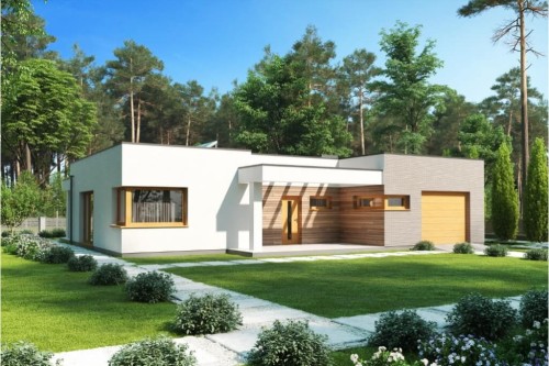 Projekt domu Oliwnik DM-6621 , parterowy, jednorodzinny, nowoczesny, z garażem-kolorystyka wersja 1