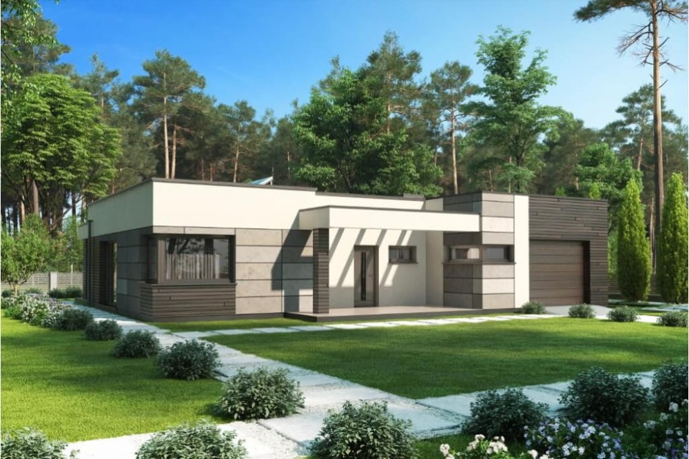 Projekt domu Oliwnik DM-6621 , parterowy, jednorodzinny, nowoczesny, z garażem-kolorystyka wersja 4