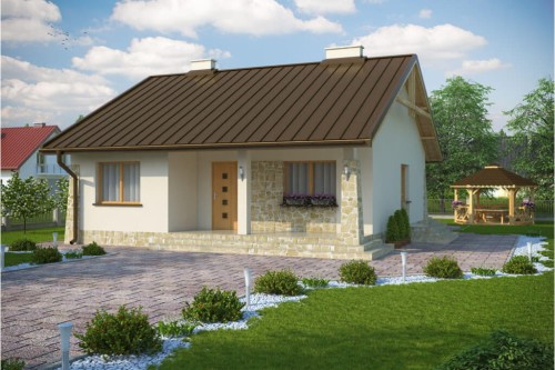 Projekt domu Rejmontów DM-6298 , parterowy, jednorodzinny dworkowy, bez garażu, bez podpiwniczenia-kolorystyka wersja 2