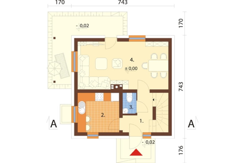 Projekt domu Prądnik DM-6143, parterowy z poddaszem mieszkalnym, częściowo podpiwniczony - rzut parteru