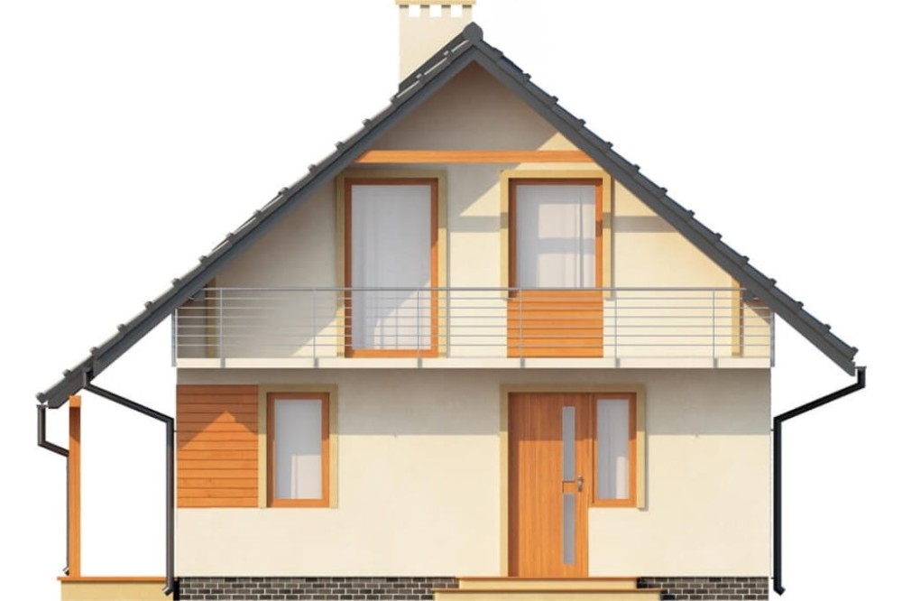 Projekt domu Prądnik DM-6143, parterowy z poddaszem mieszkalnym, częściowo podpiwniczony - wizualizacja elewacji frontowej