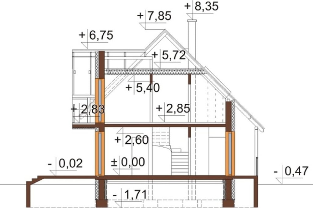Projekt domu DM-6190 D - przekrój A-A
