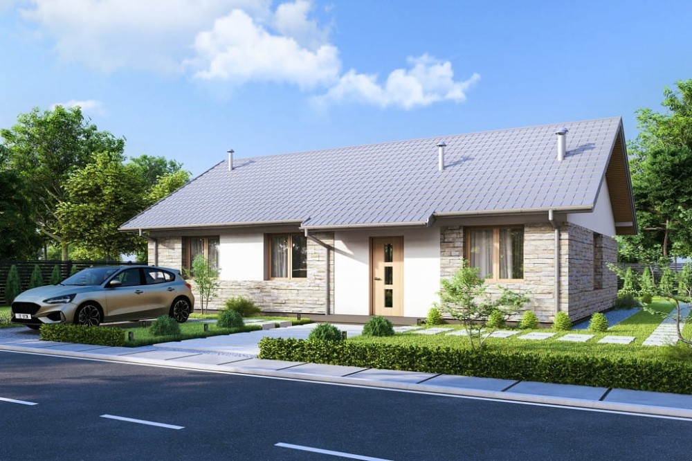 Projekt domu Zernetis DM-6827, parterowy, jednorodzinny, niepodpiwniczony - kolorystyka wersja 3