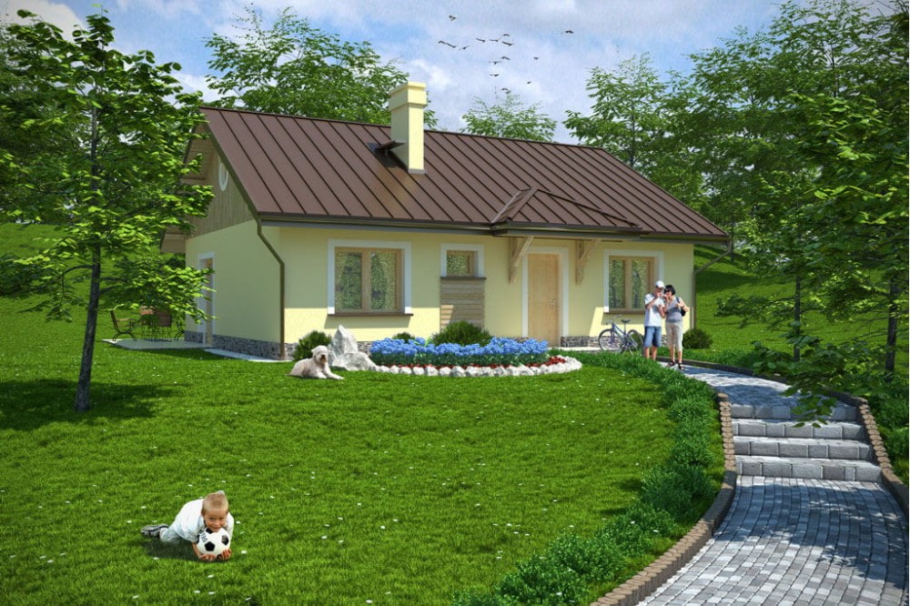 Projekt domu Poladowo DM-6299, parterowy, jednorodzinny dworkowy, bez garażu - kolorystyka wersja 1