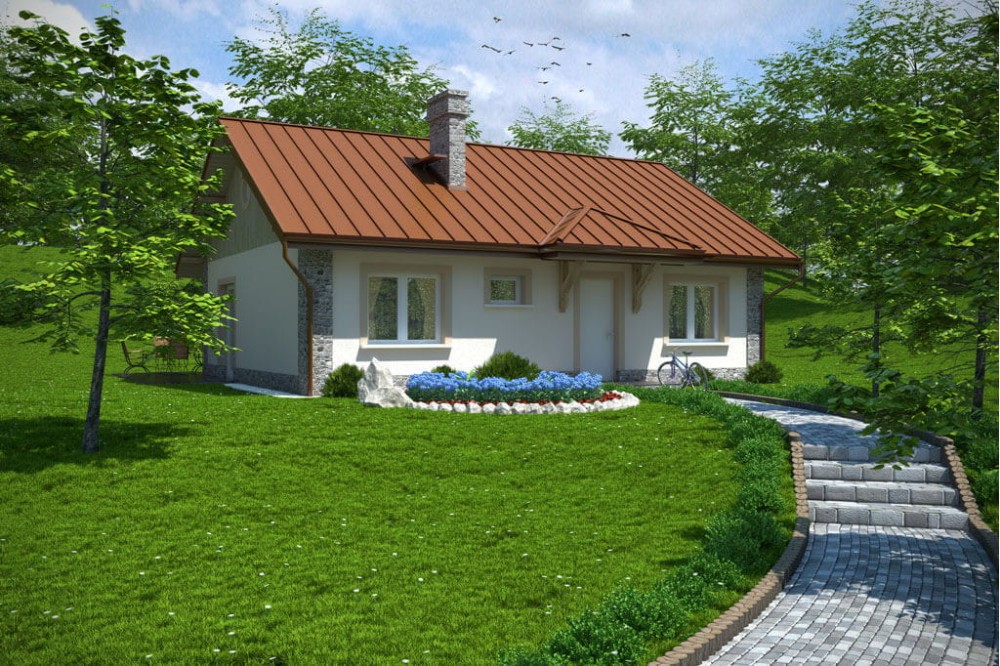 Projekt domu Poladowo DM-6299 , parterowy, jednorodzinny dworkowy, bez garażu-kolorystyka wersja 4