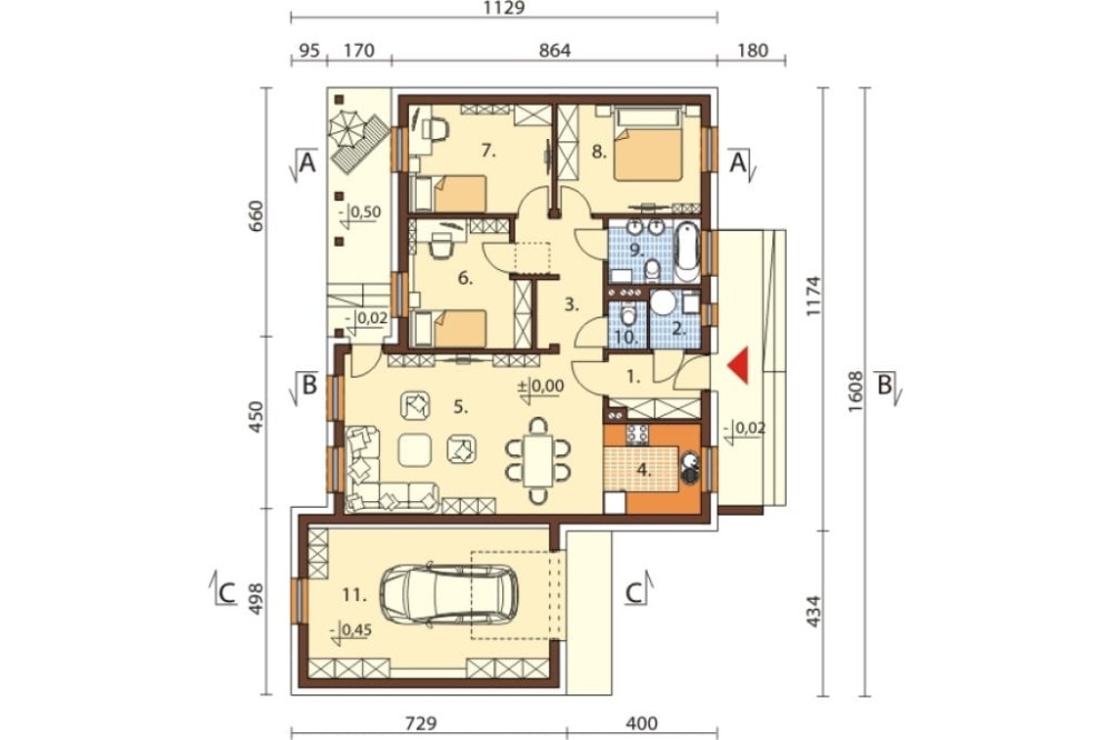 Projekt domu Słowicze N DM-5538 N, parterowy z poddaszem mieszkalnym, bez podpiwniczenia  - rzut parteru