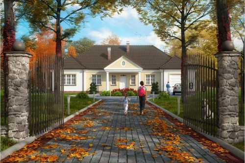 Projekt domu Nałęczów DM-6313, parterowy, z garażem, bez podpiwniczenia - kolorystyka wersja 1