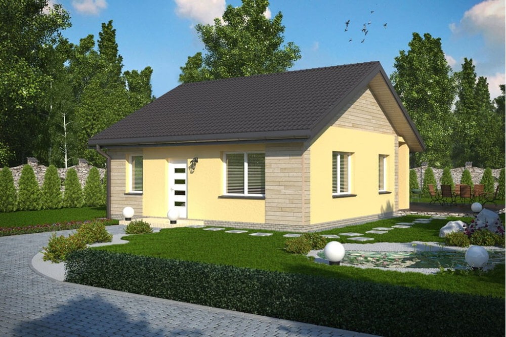 Projekt domu  Bobrowniki DM-5516, parterowy, bez podpiwniczenia - wizualizacja elewacji