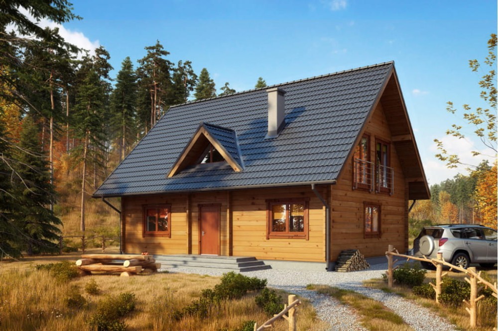 Projekt domu Rumiankowo DM-6542, parterowy z poddaszem użytkowym, niepodpiwniczony i bez garażu - wizualizacja elewacji