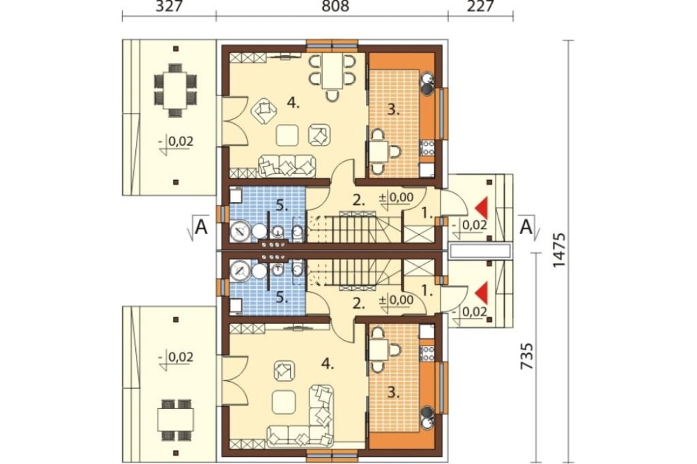 Projekt domu Szakłak B DM-6095 B, mieszkalny w zabudowie bliźniaczej, niepodpiwniczony, z poddaszem użytkowym, bez garażu  - rzut parteru