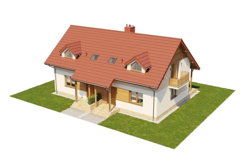 Projekt domu Szakłak B DM-6095 B, mieszkalny w zabudowie bliźniaczej, niepodpiwniczony, z poddaszem użytkowym, bez garażu  - model