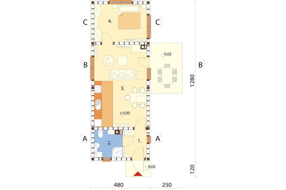 Projekt domu Vinium DM-6692, parterowy, jednorodzinny, nowoczesny, bez garażu, bez podpiwniczenia - rzut parteru