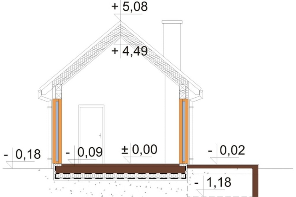 Projekt domu Vinium DM-6692,parterowy, jednorodzinny, nowoczesny, bez garażu, bez podpiwniczenia-kolorystyka wersja - przekrój B-B