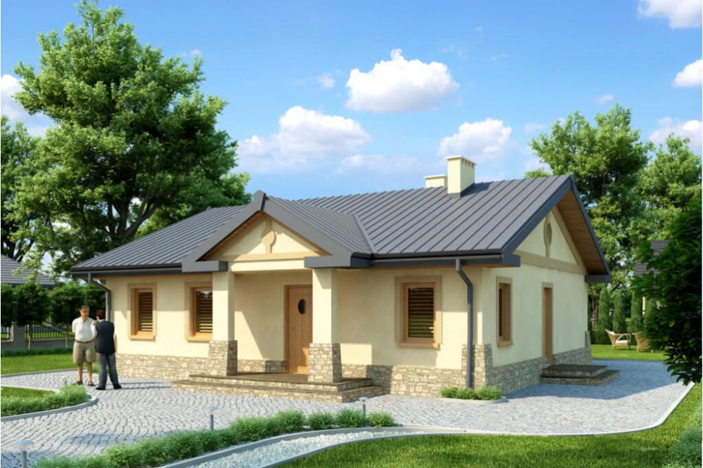 Projekt domu Mościska DM-6300, parterowy, bez podpiwniczenia - kolorystyka wersja 1