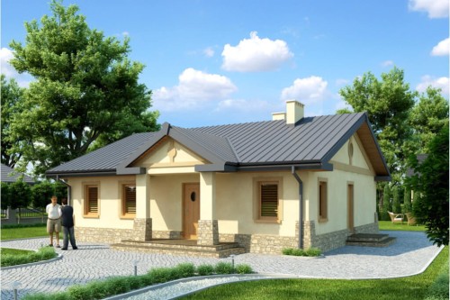 Projekt domu Mościska DM-6300, parterowy, bez podpiwniczenia - kolorystyka wersja 1