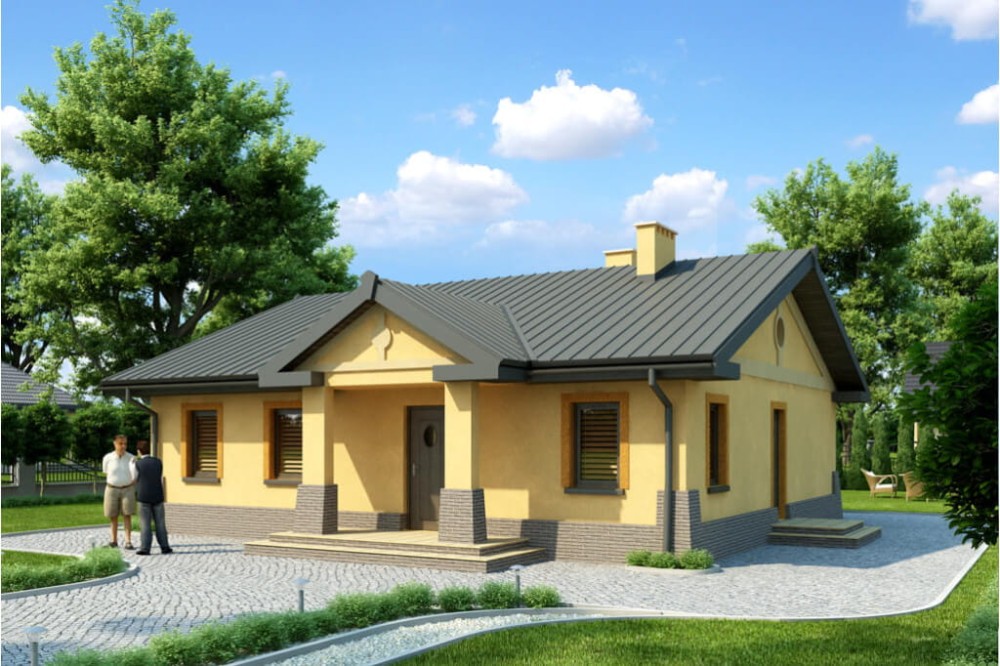 Projekt domu Mościska DM-6300, parterowy, bez podpiwniczenia - kolorystyka wersja 2