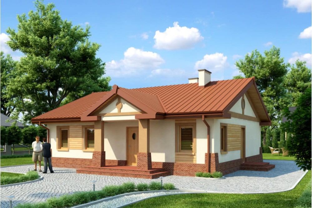 Projekt domu Mościska DM-6300, parterowy, bez podpiwniczenia - kolorystyka wersja 3