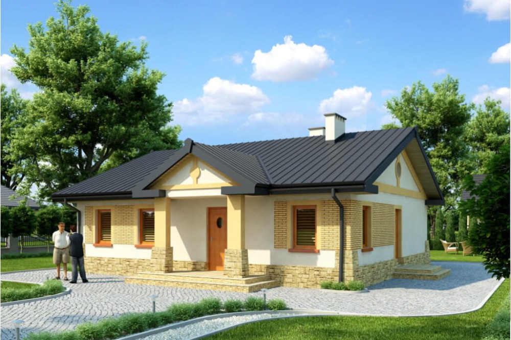 Projekt domu Mościska DM-6300, parterowy, bez podpiwniczenia - kolorystyka wersja 4