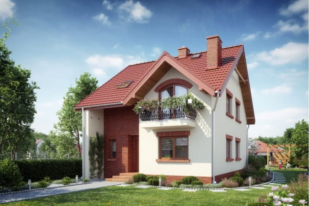Projekt domu Ognikowo DM-6605, parterowy z poddaszem użytkowym i podpiwniczeniem, jednorodzinny, tradycyjny, bez garażu-kolorystyka wersja 4