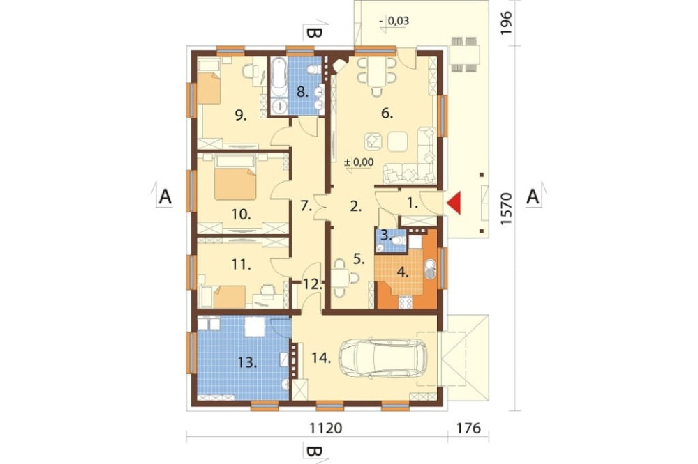 Projekt domu  Nawojowa DM-5518, jednorodzinny przeznaczony dla 3 - 4 osób  - rzut parteru