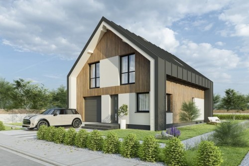 Projekt domu Matrico DM-6807, parterowy z poddaszem użytkowym, garażem jednostanowiskowym - kolorystyka wersja 2