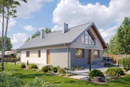 Projekt domu Złotlinek B DM-6596 B, parterowy z antresolą, niepodpiwniczony, bez garażu - wizualizacja elewacji