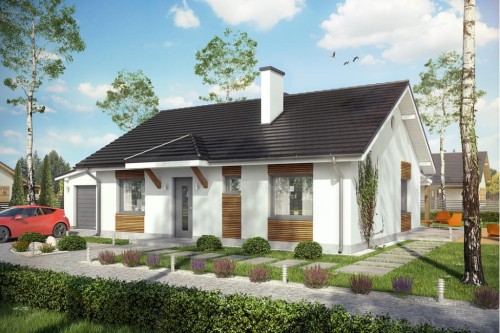 Projekt domu Roglice DM-6546, parterowy, jednorodzinny, tradycyjny, z garażem, bez podpiwniczenia - kolorystyka wersja 1