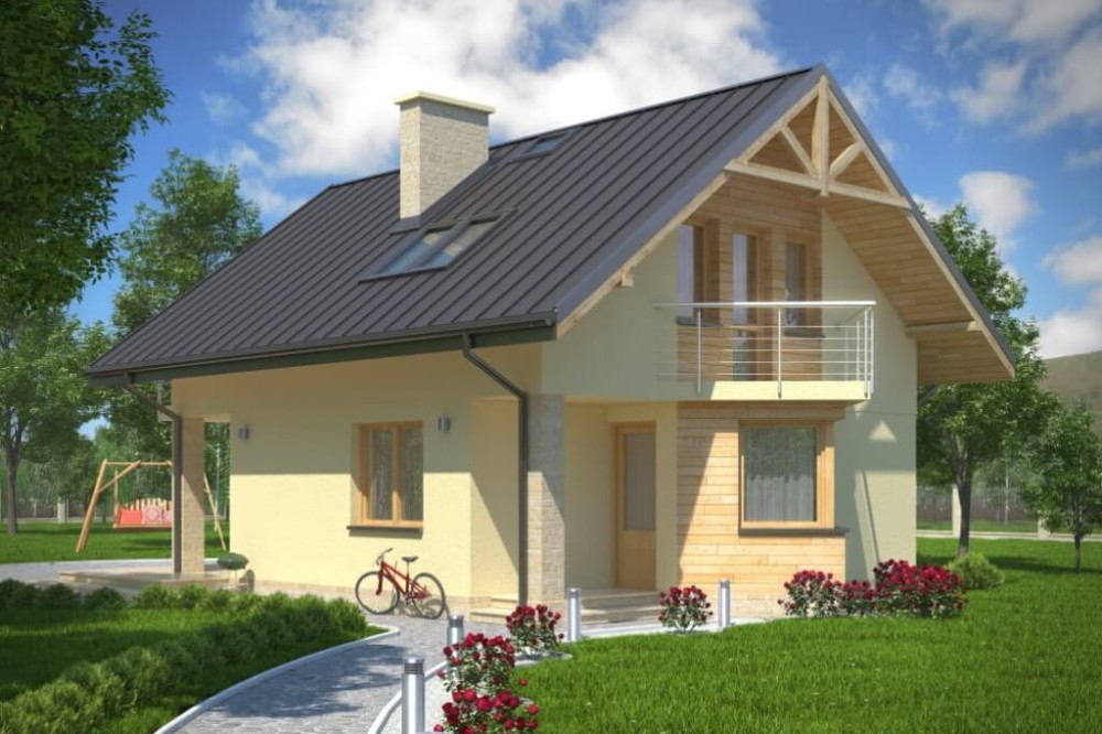 Projekt domu Piastów DM-6180, parterowy z poddaszem mieszkalnym, bez podpiwniczenia-kolorystyka wersja 2