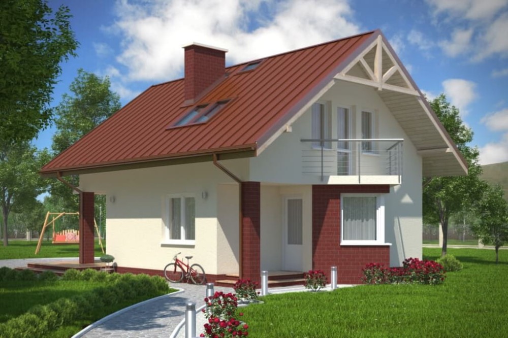 Projekt domu Piastów DM-6180, parterowy z poddaszem mieszkalnym, bez podpiwniczenia-kolorystyka wersja 4