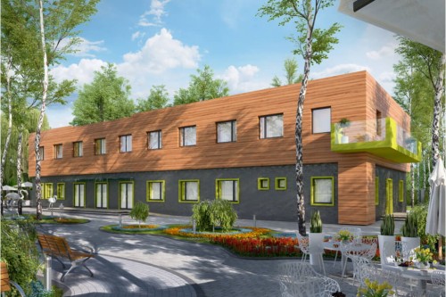 Projekt domu opieki dla osób starszych K-65, piętrowy, niepodpiwniczony, bez garażu - kolorystyka wersja 1