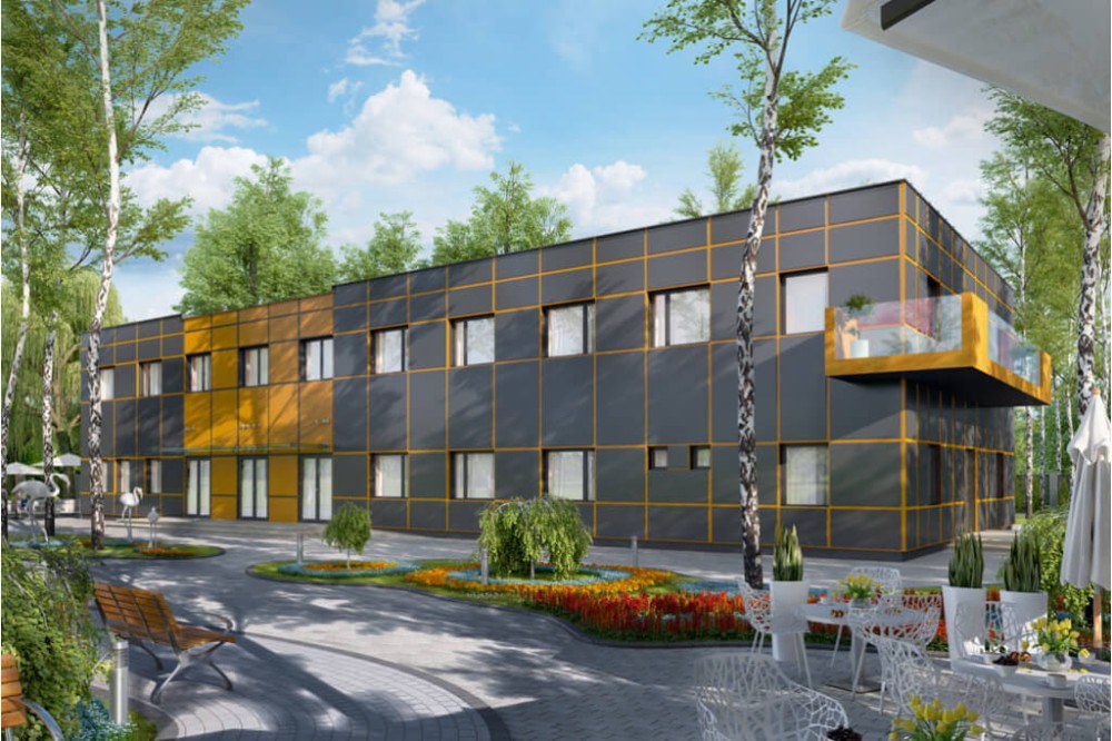 Projekt domu opieki dla osób starszych K-65, piętrowy, niepodpiwniczony, bez garażu - kolorystyka wersja 3