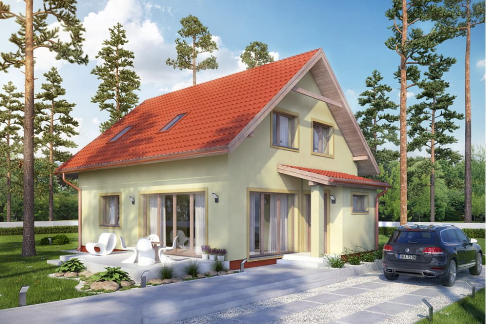Projekt domu Kroplikowice DM-6592, parterowy z poddaszem mieszkalnym, bez podpiwniczenia, bez garażu - kolorystyka wersja 2