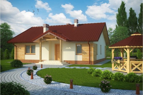 Projekt domu Gościszów DM-6301, parterowy, niepodpiwniczony, bez garażu - kolorystyka wersja 2
