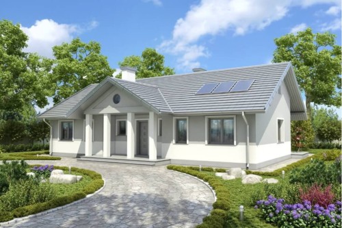 Projekt domu Sabotek DM-6583, parterowy, niepodpiwniczony - kolorystyka wersja 2