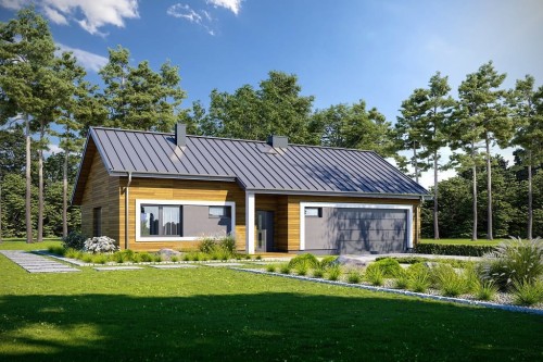 Projekt domu Italica DM-6718, parterowy, nowoczesny, z garażem dwustanowiskowym, bez podpiwniczenia - wizualizacja elewacji