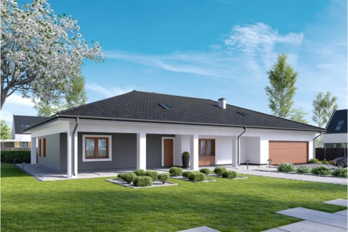 Projekt domu Miłów DM-6532, parterowy, z garażem trzystanowiskowym, niepodpiwniczony - kolorystyka wersja 1