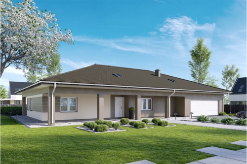 Projekt domu Miłów DM-6532, parterowy, z garażem trzystanowiskowym, niepodpiwniczony - kolorystyka wersja 2