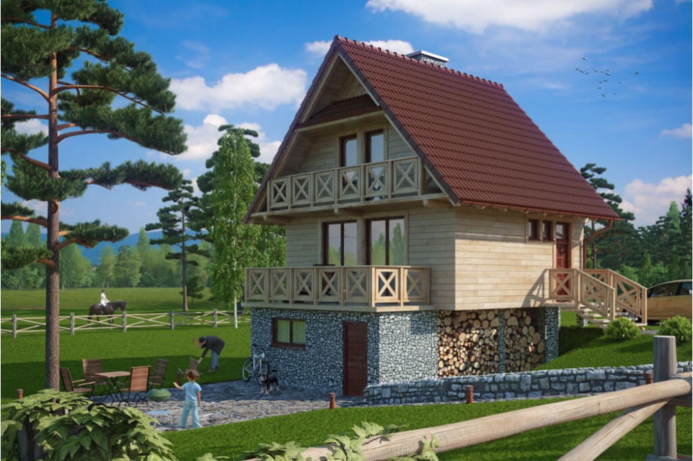 Projekt domu Przeborowo DM-6082, parterowy z poddaszem użytkowym i częściowym podpiwniczeniem, bez garaż-kolorystyka wersja 1