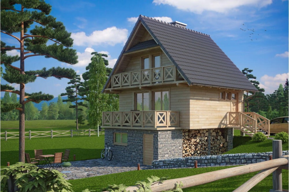 Projekt domu Przeborowo DM-6082, parterowy z poddaszem użytkowym i częściowym podpiwniczeniem, bez garaż-kolorystyka wersja 2