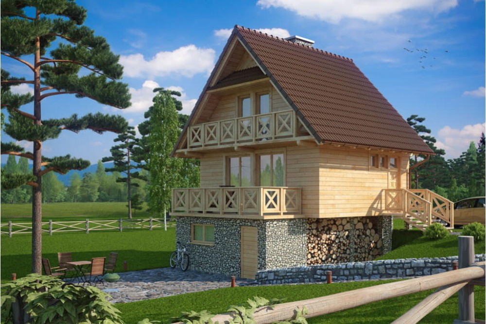 Projekt domu Przeborowo DM-6082, parterowy z poddaszem użytkowym i częściowym podpiwniczeniem, bez garaż-kolorystyka wersja 4