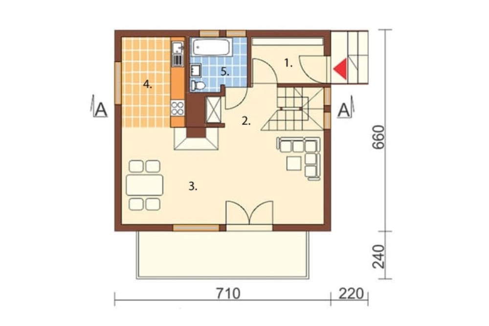 Projekt domu Przeborowo DM-6082, parterowy z poddaszem użytkowym i częściowym podpiwniczeniem, bez garażu  - rzut parteru