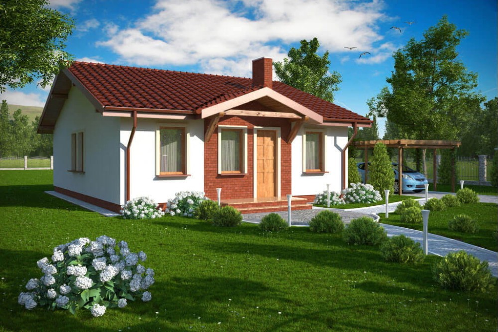 Projekt domu Topolany DM-6309, parterowy, niepodpiwniczony, bez garażu-kolorystyka wersja 3