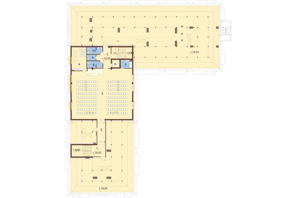 Projekt hotelu K-54, czterokondygnacyjny, niepodpiwniczony, bez garażu - rzut trzeciego piętra