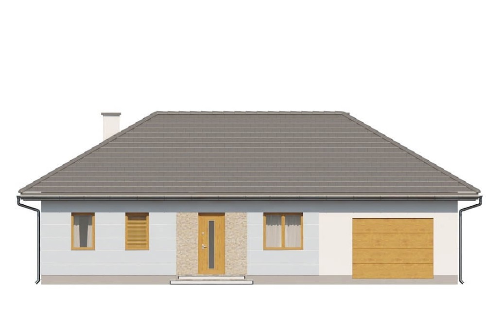 Projekt domu Pozłotka DM-6625, jednorodzinny parterowy, bez podpiwniczenia, z garażem i kotłownią na paliwo stałe  - elewacja frontowa
