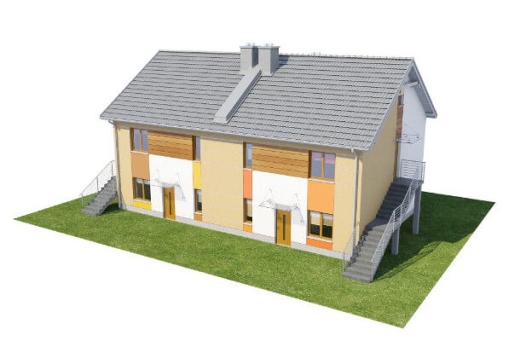Projekt domu Stokrotek DM-6567, Budynek czteromieszkaniowy, bliźniaczy, po dwa mieszkania w każdym segmencie, piętrowy, niepodpiwniczony, bez garażu -model