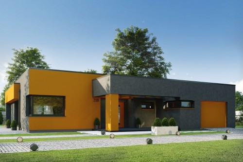 Projekt domu Oliwnik B DM-6621 B , parterowy, z garażem jednostanowiskowym, niepodpiwniczonym-kolorystyka wersja 2