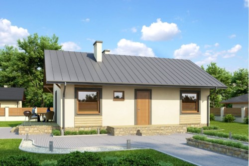 Projekt domu Podzamcze N DM-6255 N, parterowy z antresolą, bez podpiwniczenia i bez garażu - kolorystyka wersja 1