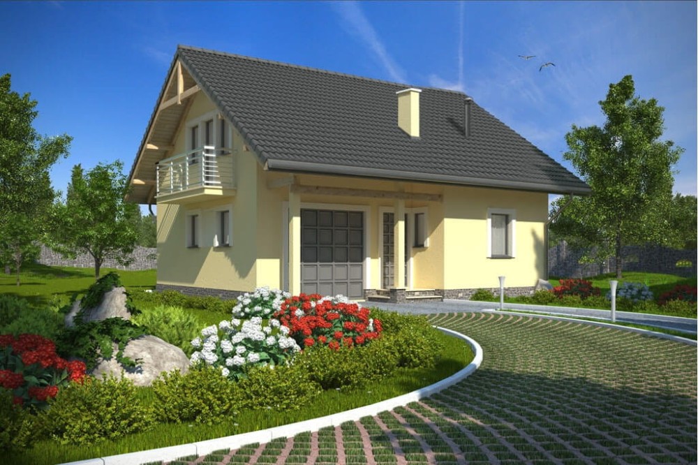 Projekt domu Ćmielów DM-6197, parterowy z poddaszem mieszkalnym, z garażem - kolorystyka wersja 3