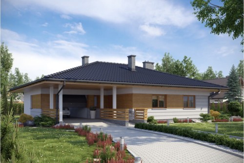 Projekt domu Bratkowa DM-6278, parterowy z garażem, bez podpiwniczenia, przystosowany dla osób niepełnosprawnych - kolorystyka wersja 1