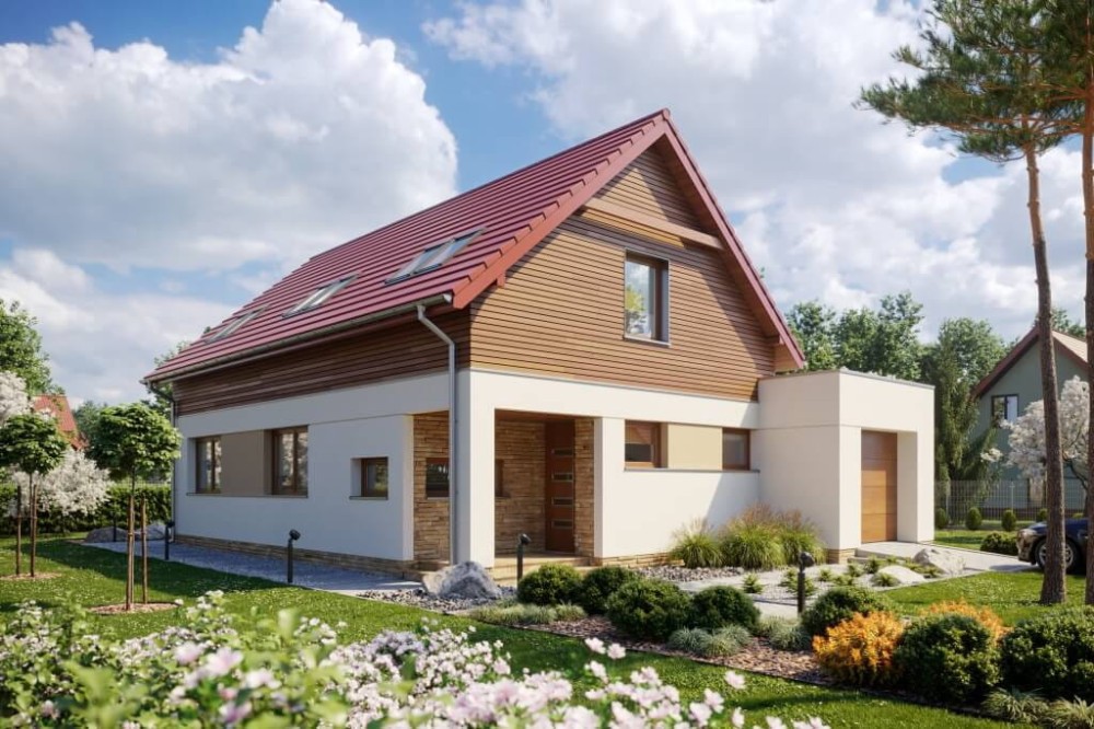 Projekt domu Milin DM-6640, parterowy z poddaszem użytkowym, z garażem, bez podpiwniczenia - kolorystyka wersja 4
